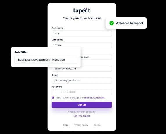 Register in the Tapect Console